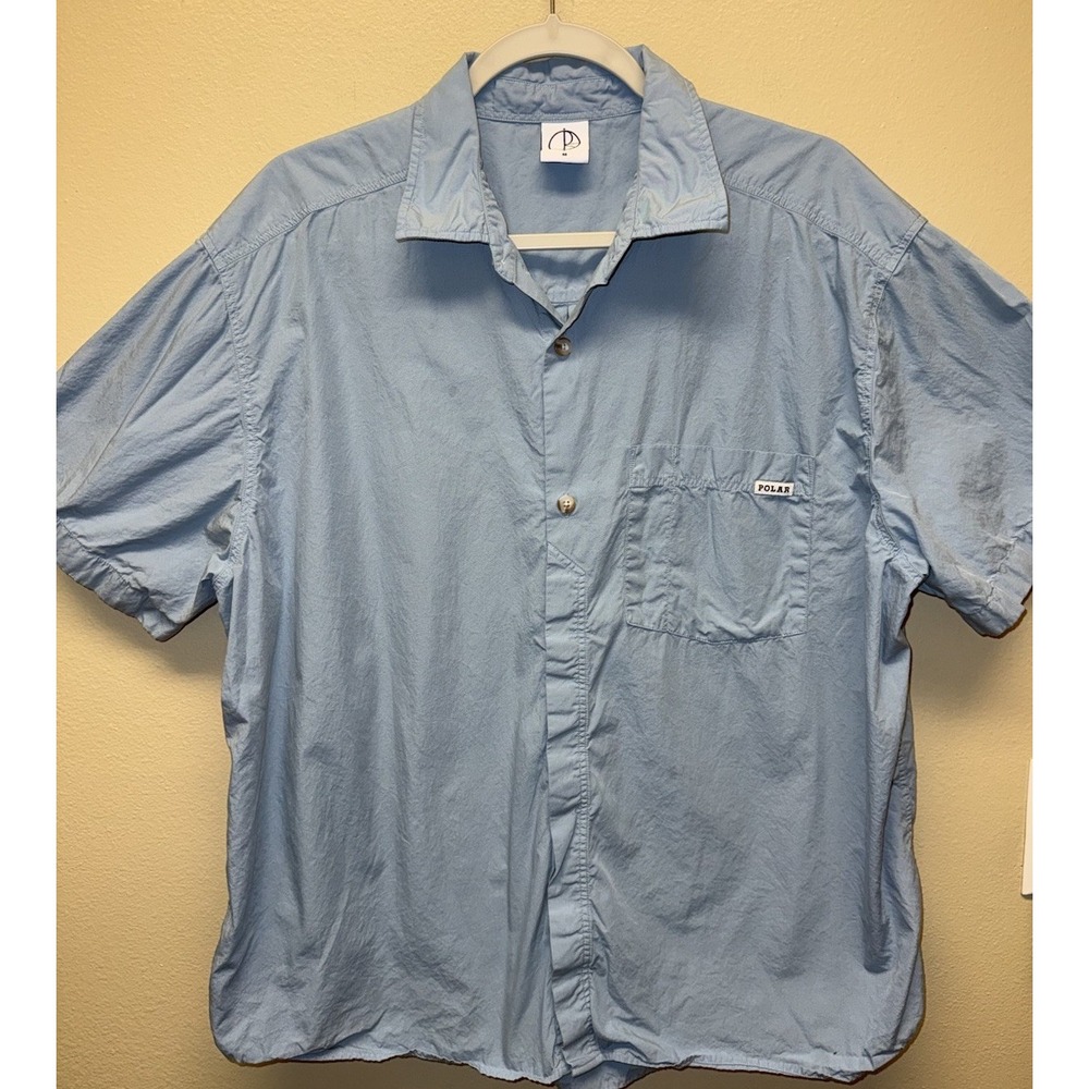 Polar Skate Co Top Mitchell Short Sleeve Blue Medium Lightweight Button Up